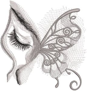 Lady Butterfly greyscale embroidery design