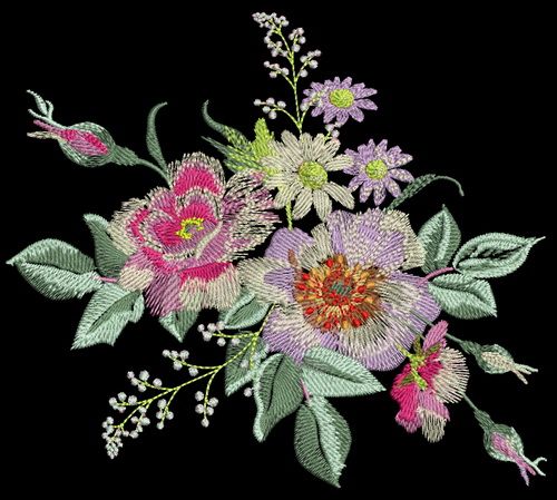Field bouquet machine embroidery design