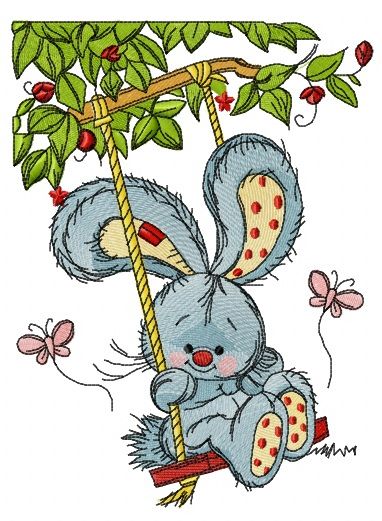 Bunny swinging on teeter 3 machine embroidery design
