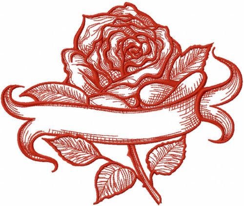 Sketch rose with bunner embroidery design