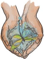 Dragonfly in the palms embroidery design