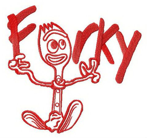 Forky playing with letters machine embroidery design