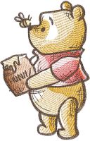 Winnie Pooh with barrel of honey embroidery design