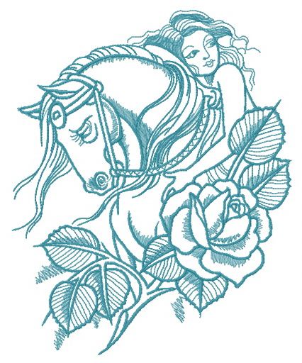 Horse and naked woman machine embroidery design