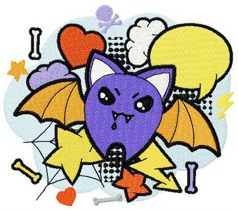Cute bat machine embroidery design