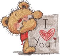 Teddy bear with I LOVE YOU board embroidery design