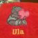 Red bath towel with Teddy Bear and heart embroidery design