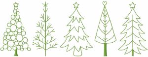 Five Christmas trees embroidery design