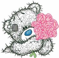 Teddy Bear with rose applique embroidery design