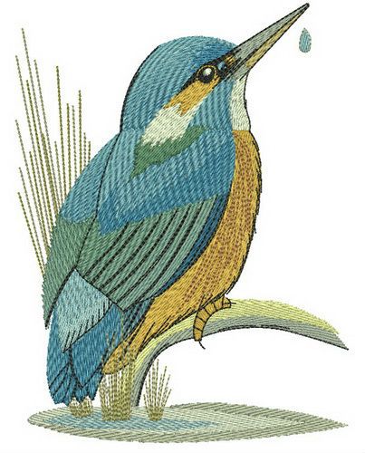 Kingfisher near lake machine embroidery design