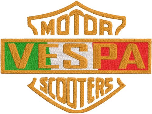 Vespa motor scooters logo embroidery design