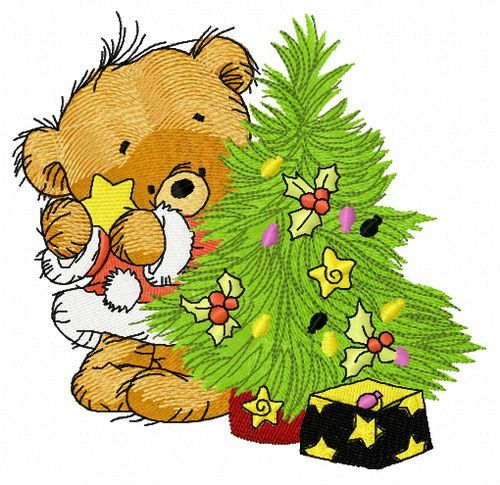 Bear decorating New Year tree 4 machine embroidery design