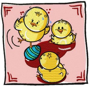 Chicken playing embroidery design