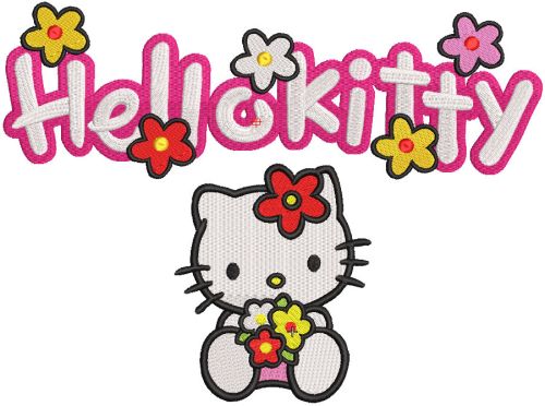 Hello kitty logo with kitty embroidery design