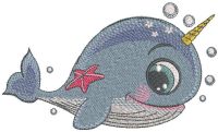 Cute whale unicorn embroidery design