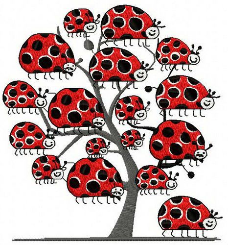 Ladybug tree machine embroidery design