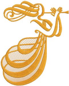 Golden angel with trumpet embroidery design