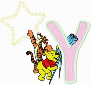 Winnie Pooh and Tigger look at the moon letter Y embroidery design
