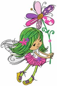 Little cute fairy with flower embroidery design
