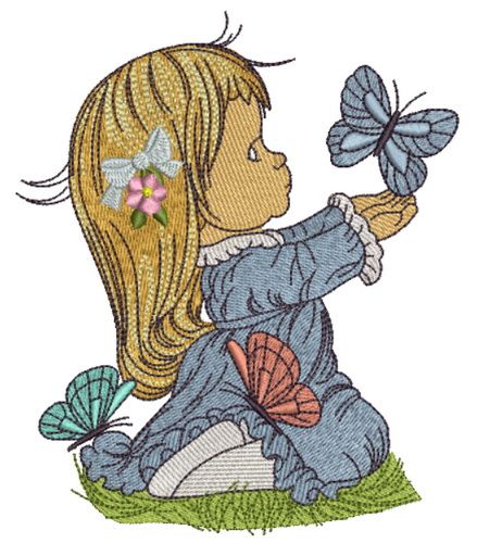 Cute girl playing with butterflies 3 machine embroidery design