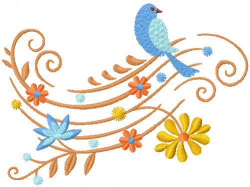 Bird on flower branch free embroidery design