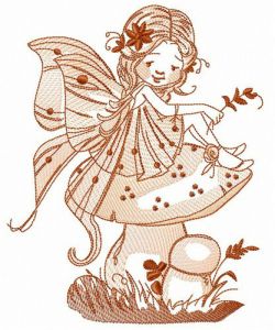 Fairy sitting on mushroom embroidery design