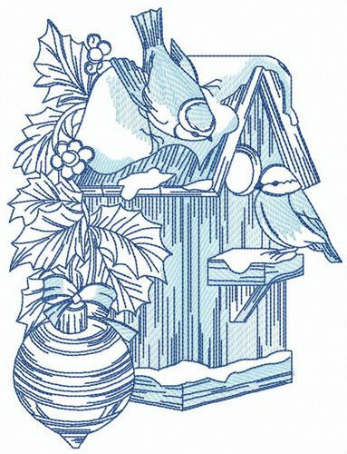 Winter birdhouse machine embroidery design