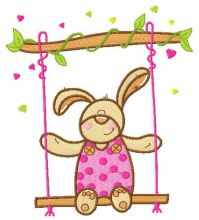 Bunny swinging on teeter embroidery design