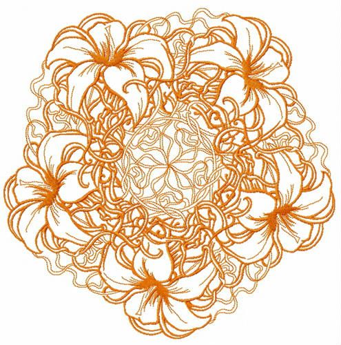 Orange lily doily machine embroidery design