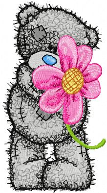 Teddy bear with flower machine embroidery design