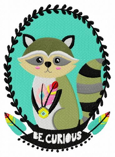 Curious raccoon machine embroidery design