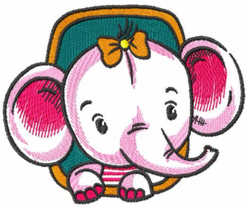 Baby elephant in the window embroidery design