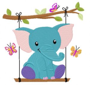 Elephant on a swing embroidery design