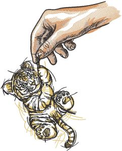 Tiger cub in your hand embroidery design