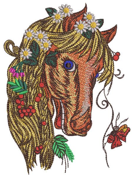 Bright summer horse embroidery design