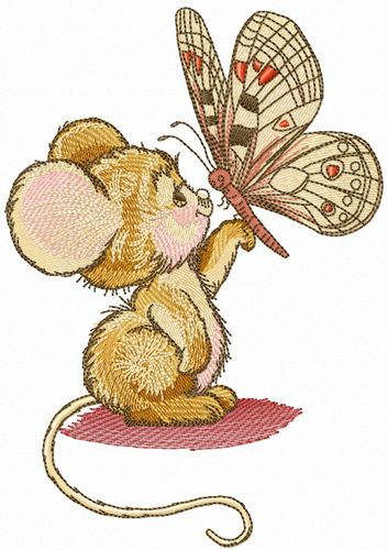 Mouse and butterfly machine embroidery design