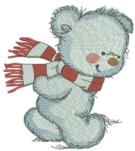 Bear in a warm striped scarf 4 machine embroidery design