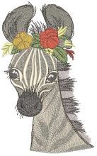 Zebra with spring flower wreath embroidery design