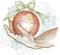 Christmas tree ball on the palm embroidery design