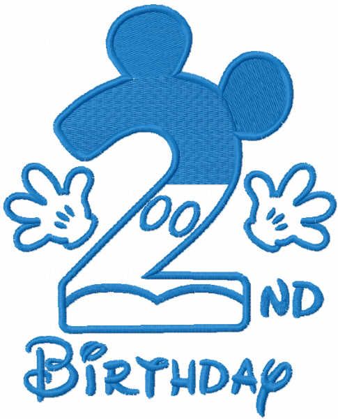 Second birthday mickey blue color embroidery design