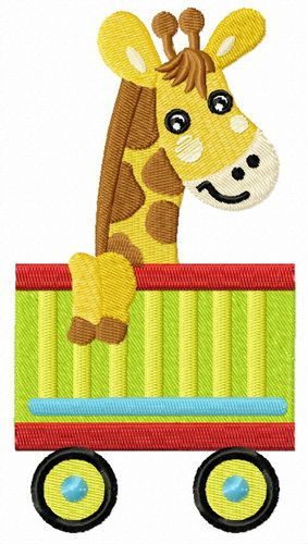 Giraffe in cart machine embroidery design