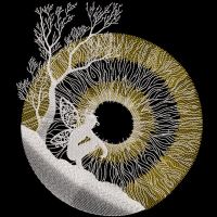 Sitting fairy against the moon embroidery design