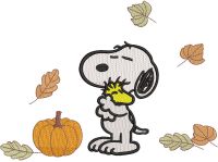 Autumn Snoopy and Woodstock embroidery design