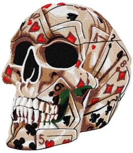Skull with playing cards embroidery design