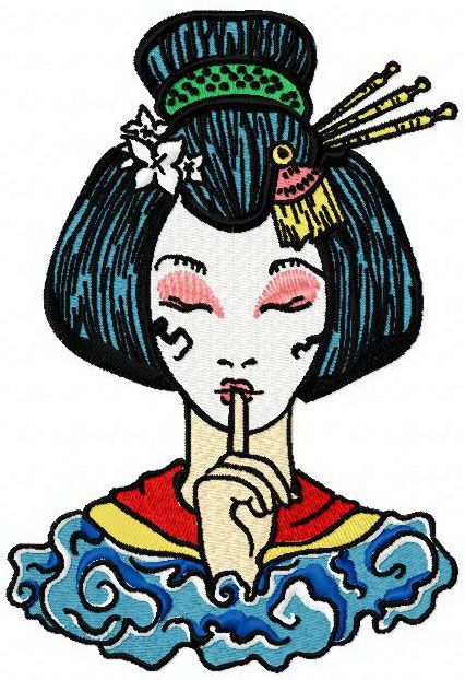 Geisha be quiet machine embroidery design