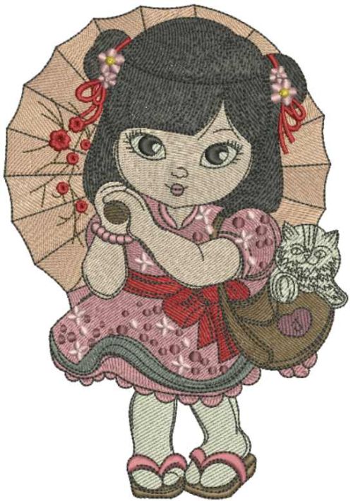 oriental cute girl machine embroidery design