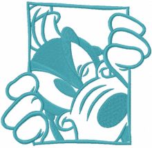 Goofy in the window one colored embroidery design