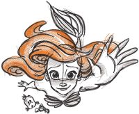 Ariel swims sketch embroidery design