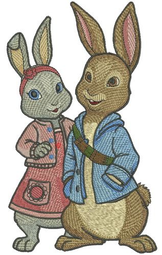 Bunnies sister and brother machine embroidery design