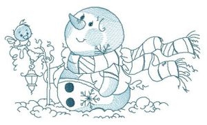 Winter, snowman and lantern embroidery design